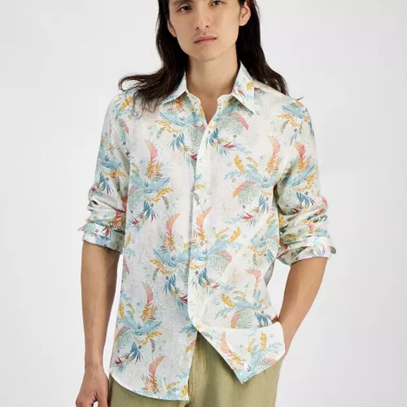 CLUB ROOM 100% Linen Tropical Long Sleeve Multi Color Button Up Shirt Size XL - Picture 5 of 13